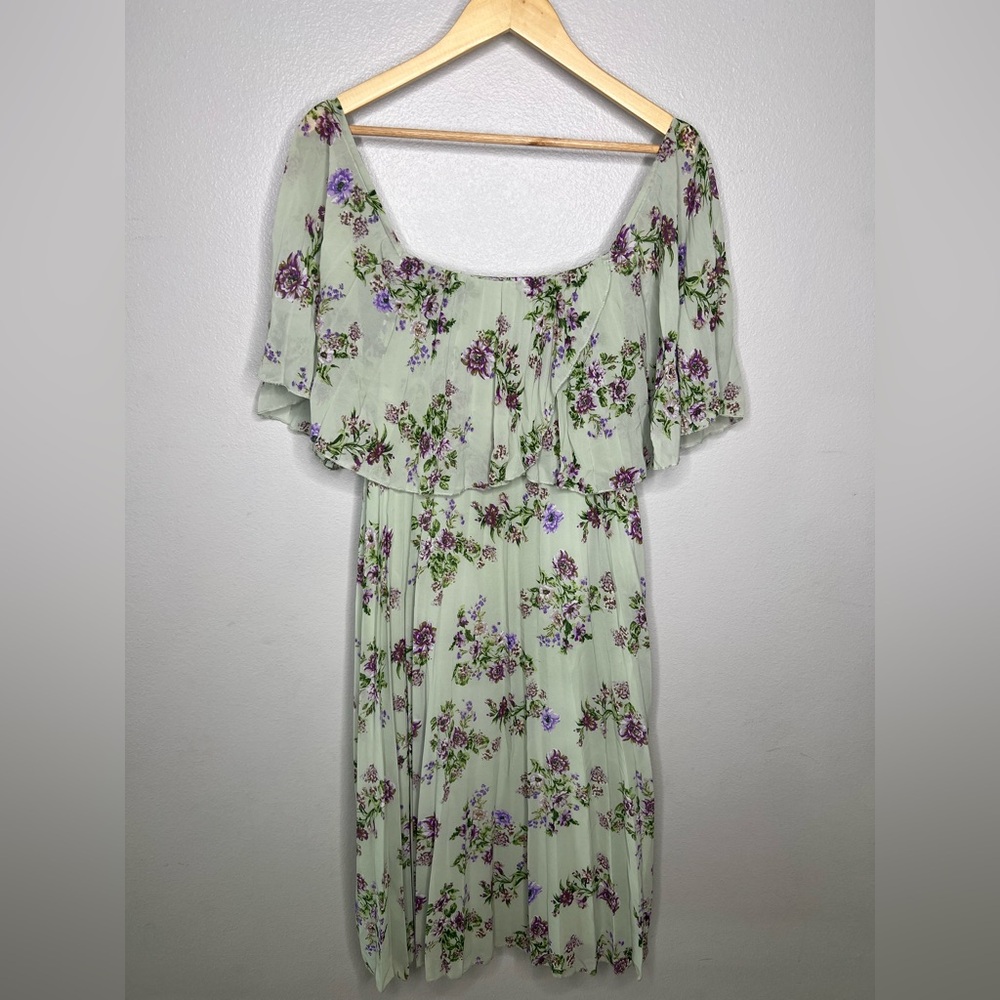 Asos NWT Pleated Floral Midi Dress Off Shoulder Flowy Spring Summer Easter US 6
